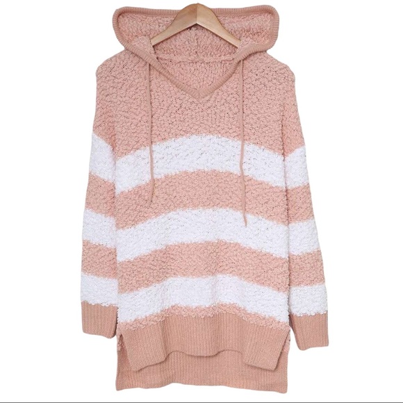 Striped Popcorn Hoodie Sweater Apricot & White - Picture 7 of 8